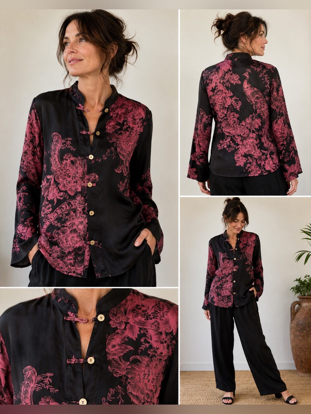 Rare Citron Santa Monica 100% Silk Peacock Art-to-Wear Blouse XS